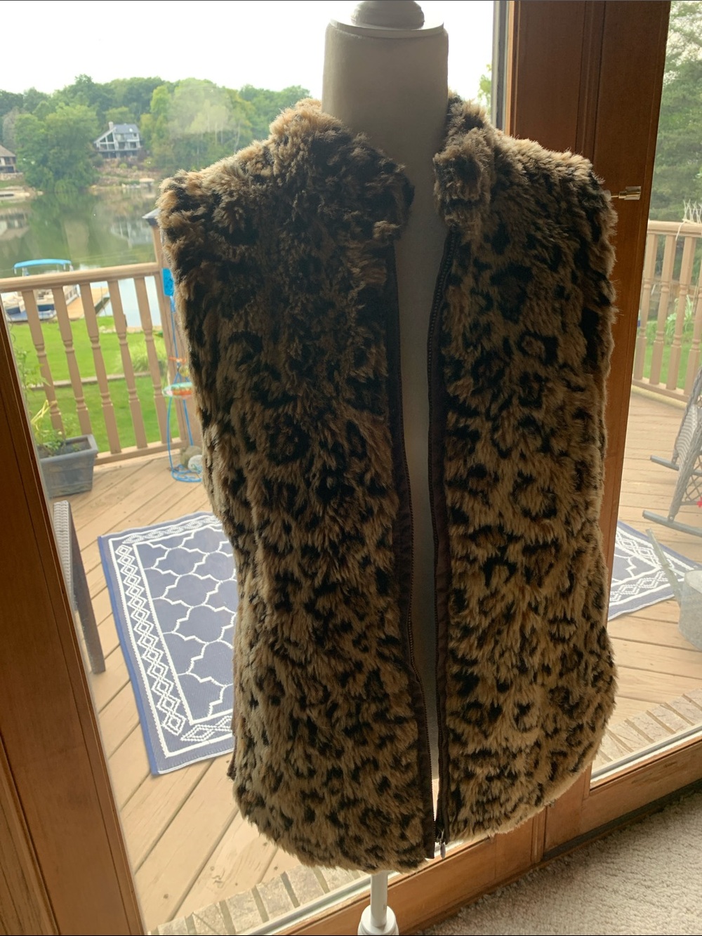 Faux Fur Leopard Print Vest - Brown Reversible